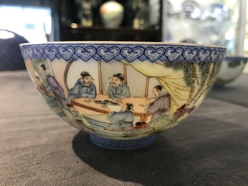 A pair of Chinese famille rose eggshell bowls, Qianlong mark, 20th C.