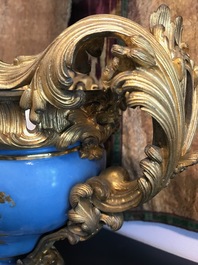 A pair of massive gilt bronze-mounted S&egrave;vres porcelain ewers and a jardini&egrave;re, France, 19th C.