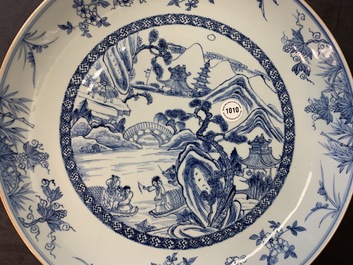 A Chinese blue and white 'river landscape' dish, Yongzheng/Qianlong