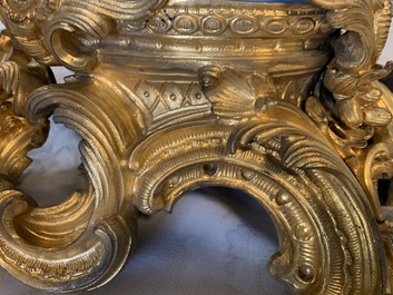 A pair of massive gilt bronze-mounted S&egrave;vres porcelain ewers and a jardini&egrave;re, France, 19th C.