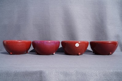 Four Chinese sang de boeuf alms bowls, 19/20th C.