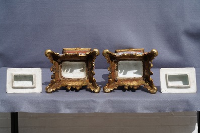 A pair of large Chinese ormolu-mounted famille rose 'mandarin' vases and covers, Qianlong