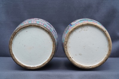 Two Chinese famille rose vases with court scenes, 19th C.