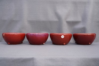 Four Chinese sang de boeuf alms bowls, 19/20th C.