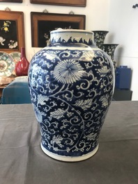 A Chinese blue and white 'peony scroll' vase, Kangxi