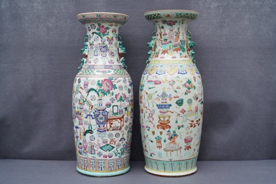 Two Chinese famille rose vases with antiquities design, 19th C.