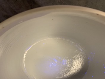 A Chinese blue and white bowl and cover with antiquities design, Kangxi
