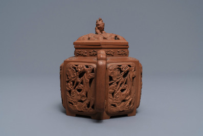 A Chinese Yixing stoneware reticulated teapot and cover, Kangxi
