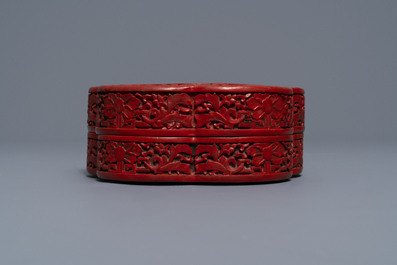 A Chinese carved cinnabar lacquer box and cover, Wanli mark, 18/19th C.