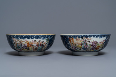 A pair of Chinese famille rose 'mandarin' bowls, Qianlong