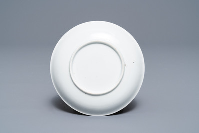 A fine Chinese famille rose 'rooster' eggshell cup and saucer, Yongzheng