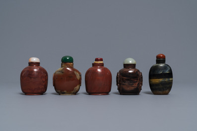 Nine various Chinese hardstone snuff bottles, 19/20th C.