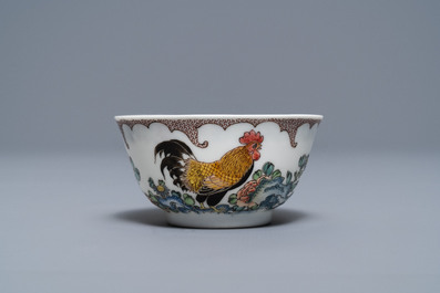 A fine Chinese famille rose 'rooster' eggshell cup and saucer, Yongzheng