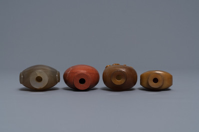 Nine various Chinese hardstone snuff bottles, 19/20th C.