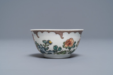 A fine Chinese famille rose 'rooster' eggshell cup and saucer, Yongzheng