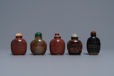 Nine various Chinese hardstone snuff bottles, 19/20th C.