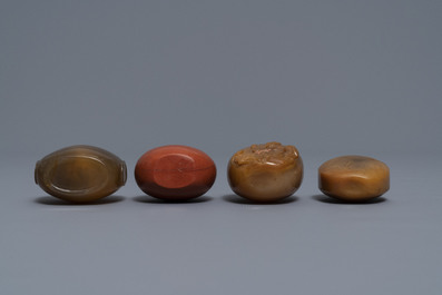 Nine various Chinese hardstone snuff bottles, 19/20th C.