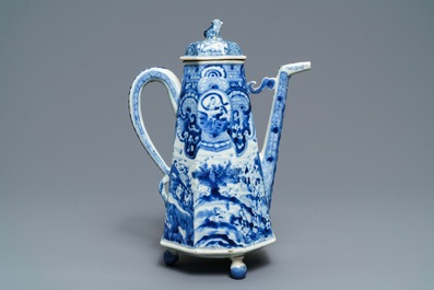 A rare Chinese blue and white 'Europa and the bull' coffee pot, Kangxi