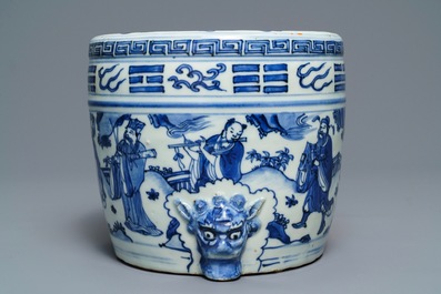 A large Chinese blue and white '8 immortals' censer, Wanli