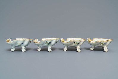 Four Chinese famille rose rocaille-shaped tripod salts, Qianlong