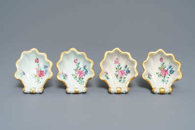 Four Chinese famille rose rocaille-shaped tripod salts, Qianlong