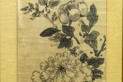 Ecole chinoise, d'apr&egrave;s Mi Fu (1051-1077), encre sur papier, Qing: 'Fleurs de pivoines'
