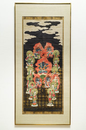 Ecole chinoise, encre et couleurs sur papier, Qing: 'Les guardiens du Bouddhisme'