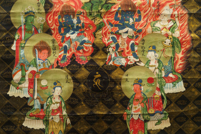 Ecole chinoise, encre et couleurs sur papier, Qing: 'Les guardiens du Bouddhisme'