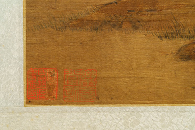 Ecole chinoise, sign&eacute; Wang Song, d'apr&egrave;s Zhao Danian, encre et couleurs sur soie, Qing: 'Un matin en printemps'