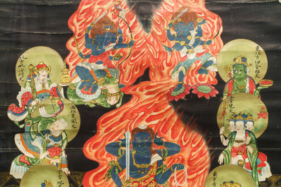 Ecole chinoise, encre et couleurs sur papier, Qing: 'Les guardiens du Bouddhisme'