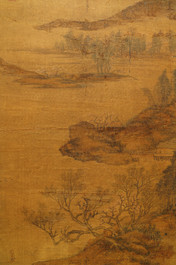 Ecole chinoise, sign&eacute; Wang Song, d'apr&egrave;s Zhao Danian, encre et couleurs sur soie, Qing: 'Un matin en printemps'