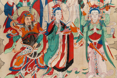 Ecole chinoise, encre et couleurs sur papier, Qing: 'Dieux en ciel'