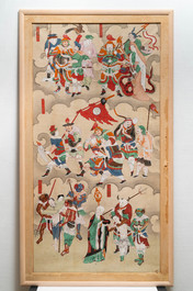 Ecole chinoise, encre et couleurs sur papier, Qing: 'Guerriers et saints en ciel'