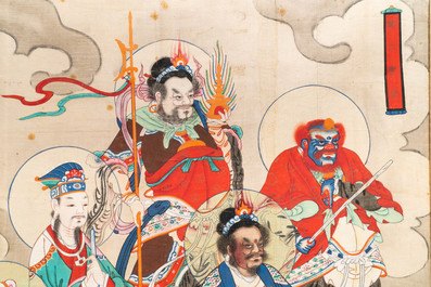 Ecole chinoise, encre et couleurs sur papier, Qing: 'Dieux en ciel'