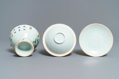 A Chinese qianjiang cai spice box and a warming bowl on foot, 19/20th C.