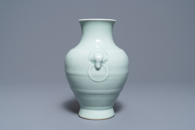 A Chinese monochrome celadon vase, 'hu', Qianlong mark, 19/20th C.