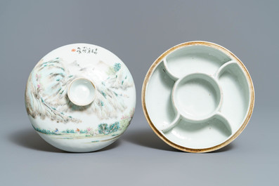 A Chinese qianjiang cai spice box and a warming bowl on foot, 19/20th C.