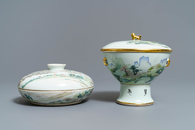 A Chinese qianjiang cai spice box and a warming bowl on foot, 19/20th C.