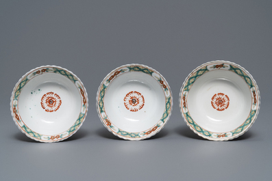Six Chinese Straits or Peranakan famille rose bowls with dragons, Qianlong mark, 19th C.