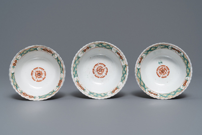 Six Chinese Straits or Peranakan famille rose bowls with dragons, Qianlong mark, 19th C.
