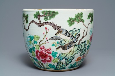 A Chinese famille rose jardini&egrave;re with birds among flowers, 19th C.