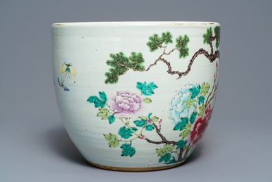 A Chinese famille rose jardini&egrave;re with birds among flowers, 19th C.