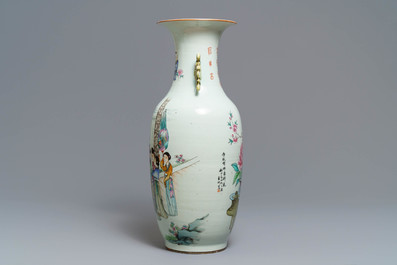 Een Chinese famille rose vaas met tweezijdig decor, 19/20e eeuw