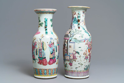 Two Chinese famille rose vases with large figures, 19th C.