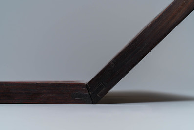 A Chinese threefold table screen with qianjiang cai plaques, 19/20th C.