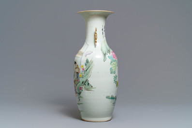 A Chinese famille rose two-sided design vase, 19/20th C.