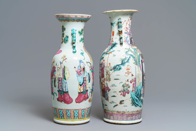 Two Chinese famille rose vases with large figures, 19th C.