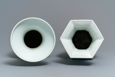 Two Chinese blue and white and celadon-ground vases, 19th C.