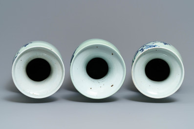Three Chinese blue and white celadon-ground vases, 19th C.