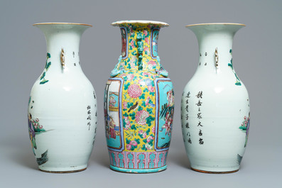 Trois vases en porcelaine de Chine famille rose, 19/20&egrave;me